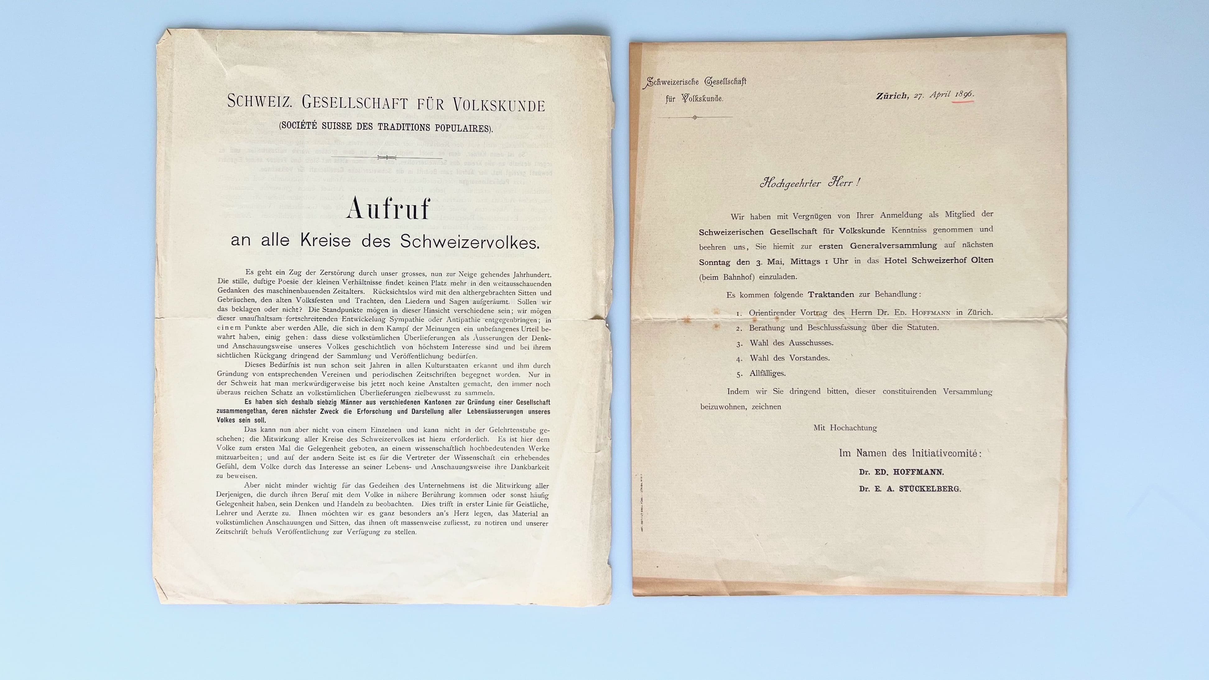 Aufruf und Einladung Generalversammlung 1896