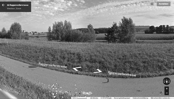 Rapperswilerstrasse in Google Street View 23.10.2015, Screenshot: Sibylle Künzler