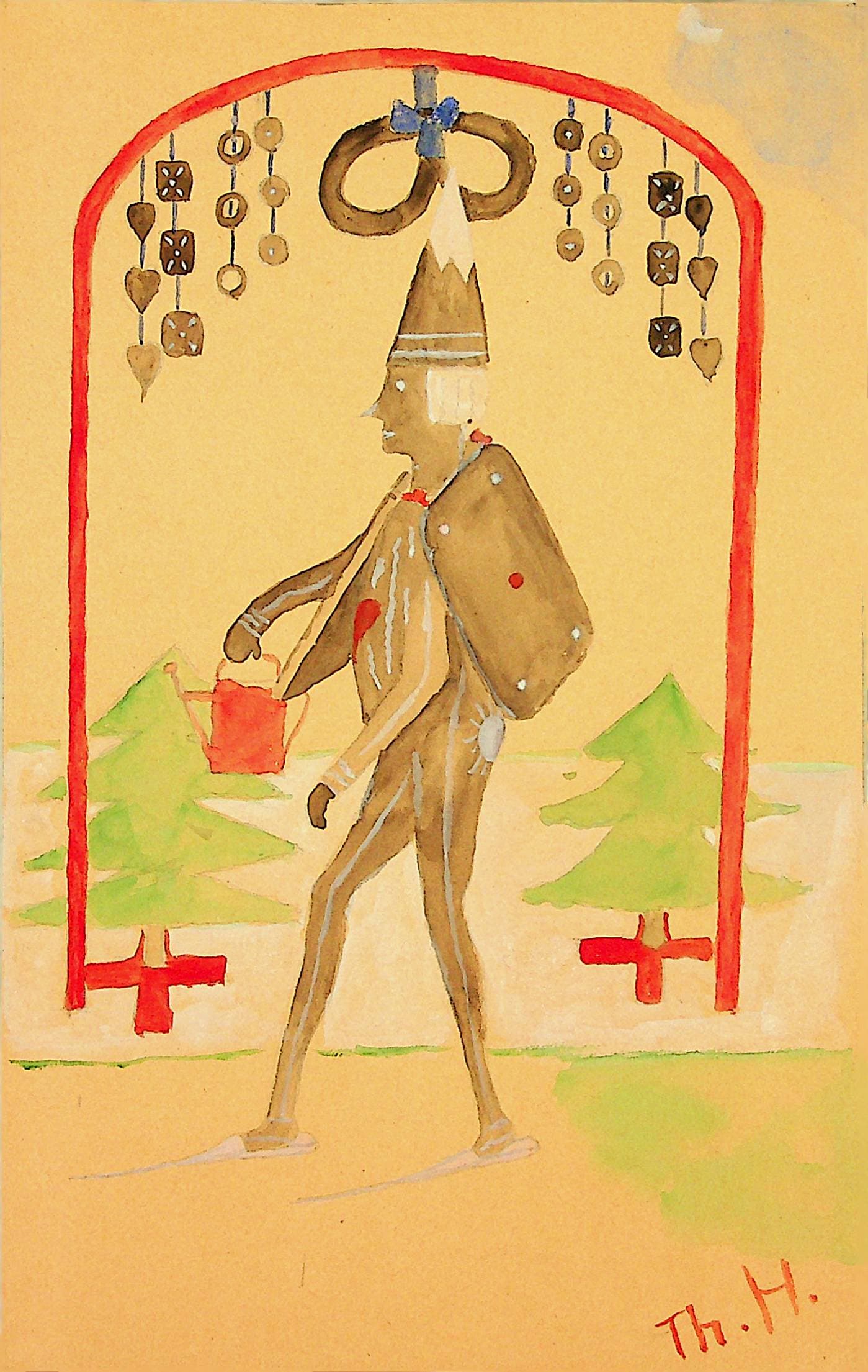 «Das Lebkuchenmännchen wie es seine Christbäume begiesst»; Mädchen, 12; 1920; © Museum der Kulturen Basel, VI 15186.02, Bild 877