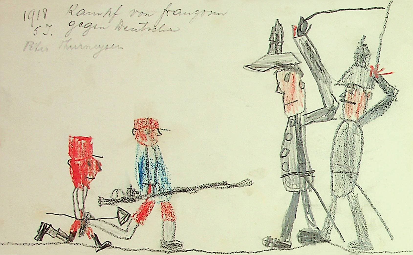 «Kampf von Franzosen gegen Deutsche»; Junge, 5; 1918; © Museum der Kulturen Basel, VI 15186.03, Bild 259